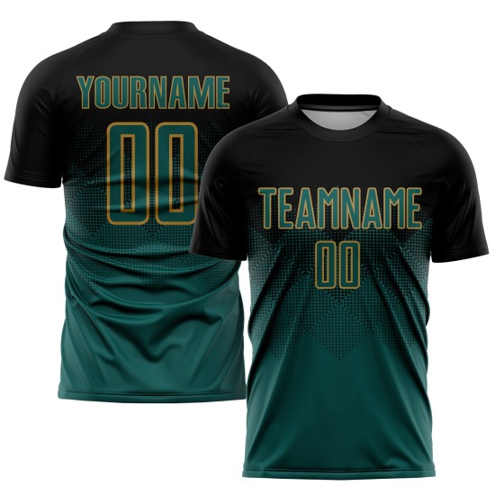 Maillot de football personnalisé vert-ancien, noir et or, sublimation Maillot de football personnalisé vert-ancien, noir et or, sublimation
