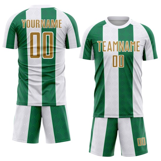 Maillot de football personnalisé vert, doré et blanc, sublimé, Kelly Maillot de football personnalisé vert, doré et blanc, sublimé, Kelly