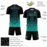 Maillot de football noir à rayures fines, personnalisé par sublimation, dégradé Aqua