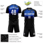 Maillot de football personnalisé à sublimation noir, blanc et bleu royal Maillot de football personnalisé à sublimation noir, blanc et bleu royal