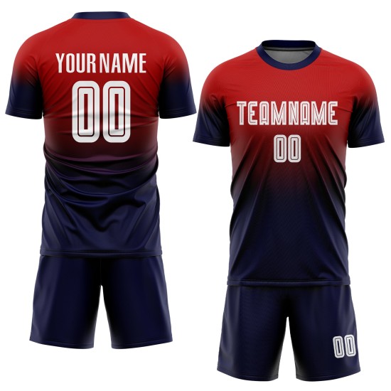 Maillot de football personnalisé à sublimation rouge, blanc et bleu marine Maillot de football personnalisé à sublimation rouge, blanc et bleu marine