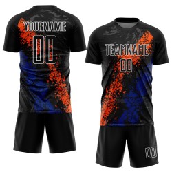Maillot Orange-Royal Uniforme Splatter Art Soccer Dripping Personnalisé Sublimation Noir Maillot Orange-Royal Uniforme Splatter Art Soccer Dripping Personnalisé Sublimation Noir