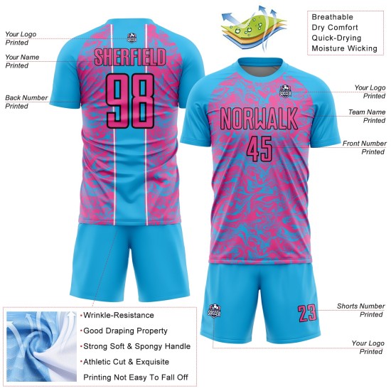 Maillot de football personnalisé Sky bleu fluide abstrait rose-noir sublimation Maillot de football personnalisé Sky bleu fluide abstrait rose-noir sublimation