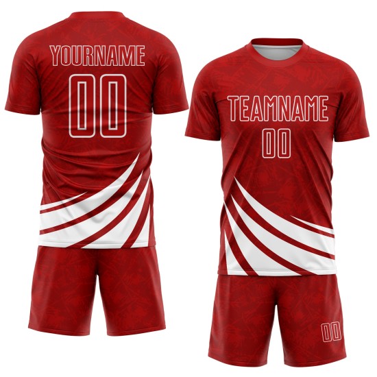 Maillot de football personnalisé à sublimation avec formes blanches et rouges Maillot de football personnalisé à sublimation avec formes blanches et rouges