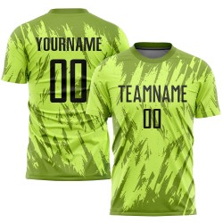 Maillot de football personnalisé par sublimation vert noir et olive, uniforme néon