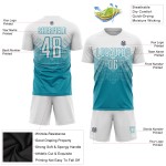 Maillot de football blanc personnalisé bleu sarcelle, uniforme de sublimation