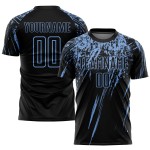 Maillot de football personnalisé léger, uniforme noir et bleu, sublimation Maillot de football personnalisé léger, uniforme noir et bleu, sublimation