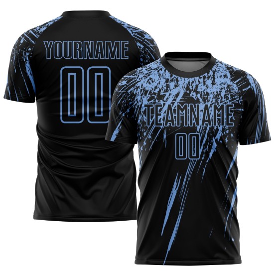 Maillot de football personnalisé léger, uniforme noir et bleu, sublimation Maillot de football personnalisé léger, uniforme noir et bleu, sublimation