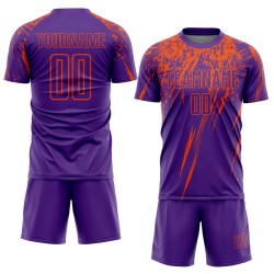 Maillot de football orange à sublimation violette personnalisé