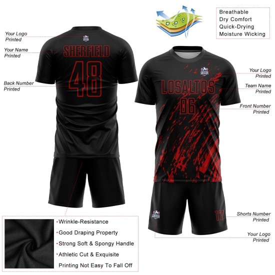 Maillot de football personnalisé à sublimation noire et rouge Maillot de football personnalisé à sublimation noire et rouge
