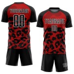Maillot de football personnalisé avec sublimation, motif animal noir et blanc rouge Maillot de football personnalisé avec sublimation, motif animal noir et blanc rouge