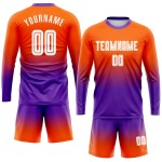 Maillot de football personnalisé à manches longues, dégradé blanc-violet, sublimation orange Maillot de football personnalisé à manches longues, dégradé blanc-violet, sublimation orange