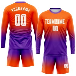 Maillot de football personnalisé à manches longues, dégradé blanc-violet, sublimation orange
