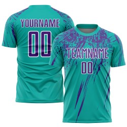 Maillot de football personnalisé à sublimation violet et blanc Aqua