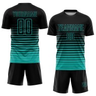 Maillot de football noir à rayures fines, personnalisé par sublimation, dégradé Aqua