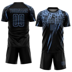 Maillot de football personnalisé léger, uniforme noir et bleu, sublimation