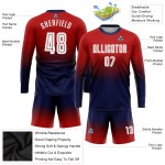 Maillot de football personnalisé à manches longues, rouge, blanc et bleu marine, à sublimation, tendance Maillot de football personnalisé à manches longues, rouge, blanc et bleu marine, à sublimation, tendance