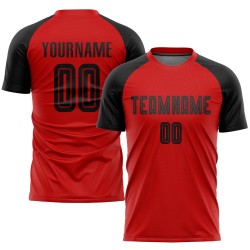 Maillot de football noir et rouge personnalisé par sublimation