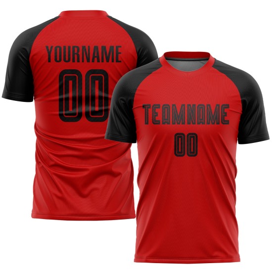 Maillot de football noir et rouge personnalisé par sublimation Maillot de football noir et rouge personnalisé par sublimation