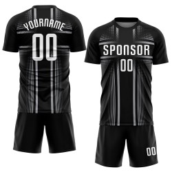 Maillot de football personnalisé par sublimation, noir, blanc et gris