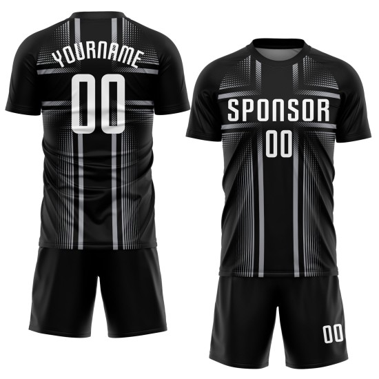 Maillot de football personnalisé par sublimation, noir, blanc et gris Maillot de football personnalisé par sublimation, noir, blanc et gris