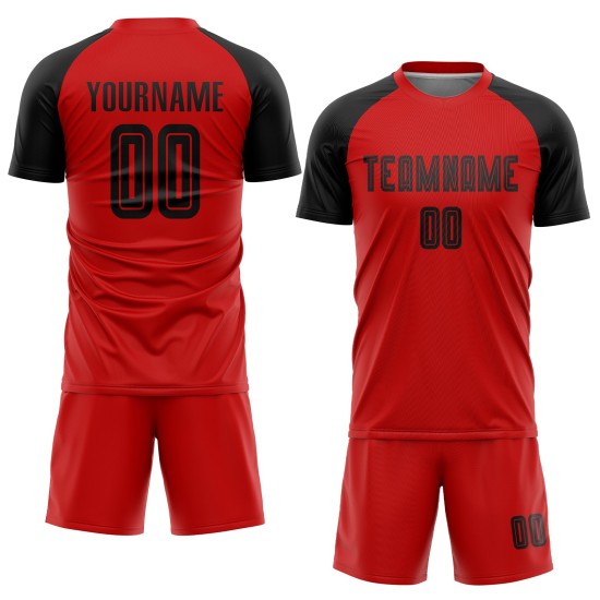 Maillot de football noir et rouge personnalisé par sublimation Maillot de football noir et rouge personnalisé par sublimation
