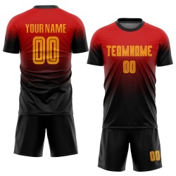Maillot de football personnalisé à sublimation, couleur or et noir, rouge Maillot de football personnalisé à sublimation, couleur or et noir, rouge