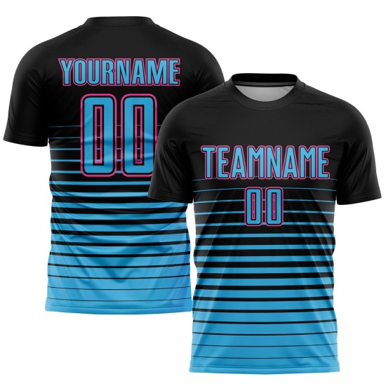 Maillot de football à rayures fines, noir, bleu et rose, à la mode, sublimation, personnalisé, ciel Maillot de football à rayures fines, noir, bleu et rose, à la mode, sublimation, personnalisé, ciel
