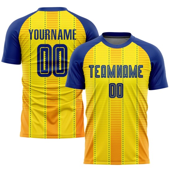 Maillot de football sublimé Royal-Orange Gold, uniforme personnalisé Maillot de football sublimé Royal-Orange Gold, uniforme personnalisé