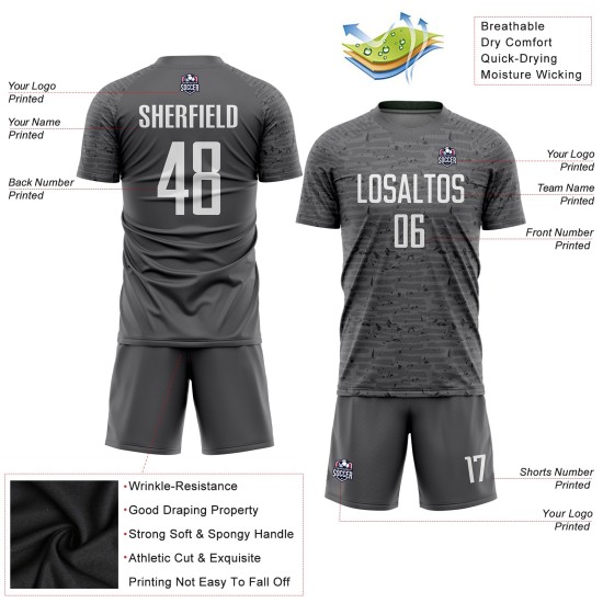 Maillot de football personnalisé en acier gris et blanc par sublimation Maillot de football personnalisé en acier gris et blanc par sublimation