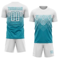 Maillot de football blanc personnalisé bleu sarcelle, uniforme de sublimation