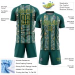 Maillot personnalisé doré, uniforme de football vert nuit, fleurs sublimées Maillot personnalisé doré, uniforme de football vert nuit, fleurs sublimées
