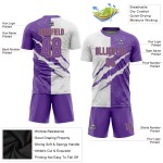 Maillot de football à rayures violet, motif personnalisé, blanc et ancien, sublimation, graffiti, doré Maillot de football à rayures violet, motif personnalisé, blanc et ancien, sublimation, graffiti, doré