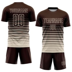 Maillot de football personnalisé à rayures fines, couleur crème, marron, par sublimation