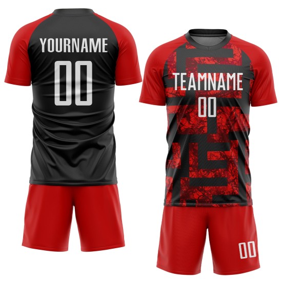 Maillot de football sublimé blanc-noir, uniforme rouge personnalisé Maillot de football sublimé blanc-noir, uniforme rouge personnalisé