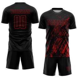 Maillot de football personnalisé à sublimation noire et rouge