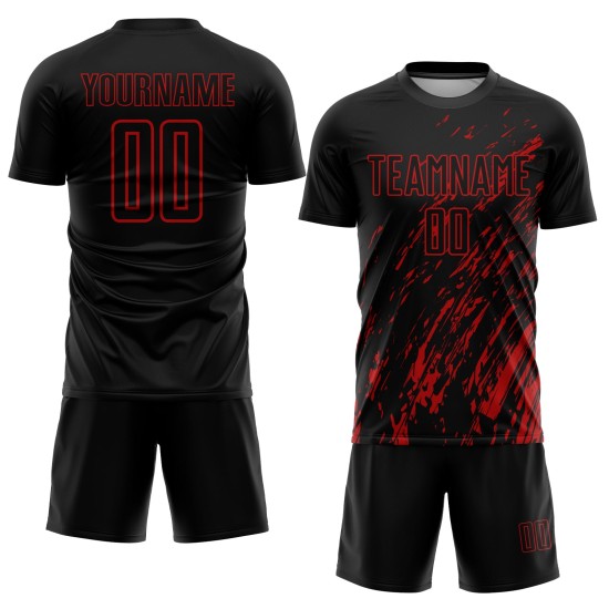 Maillot de football personnalisé à sublimation noire et rouge Maillot de football personnalisé à sublimation noire et rouge