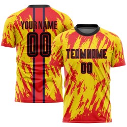 Maillot de football personnalisé noir et rouge, sublimation dorée