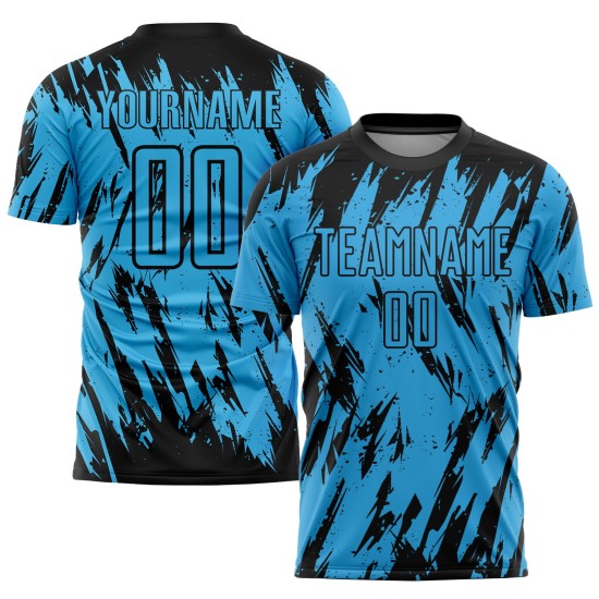 Maillot de football personnalisé bleu et noir à sublimation Sky Maillot de football personnalisé bleu et noir à sublimation Sky