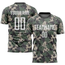 Maillot de football camouflage uniforme personnalisé pour saluer le service, blanc et noir, sublimation