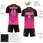 Maillot de football personnalisé rose-blanc à sublimation uniforme marron Maillot de football personnalisé rose-blanc à sublimation uniforme marron