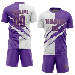 Maillot de football à rayures violet, motif personnalisé, blanc et ancien, sublimation, graffiti, doré