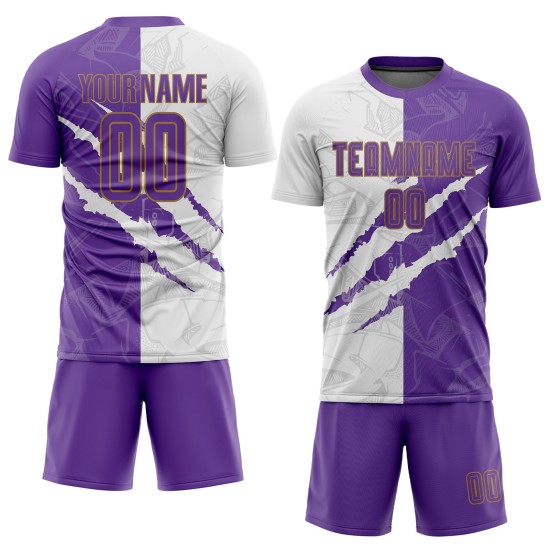 Maillot de football à rayures violet, motif personnalisé, blanc et ancien, sublimation, graffiti, doré Maillot de football à rayures violet, motif personnalisé, blanc et ancien, sublimation, graffiti, doré