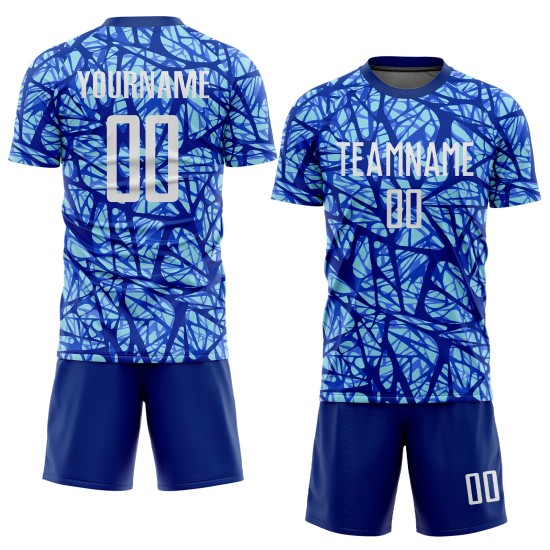 Maillot de football bleu royal personnalisé à sublimation, blanc clair Maillot de football bleu royal personnalisé à sublimation, blanc clair