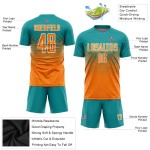 Maillot de football personnalisé à sublimation Bay, orange et blanc, bleu sarcelle Maillot de football personnalisé à sublimation Bay, orange et blanc, bleu sarcelle