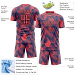 Maillot de football personnalisé à sublimation géométrique rouge et feu, formes noires Maillot de football personnalisé à sublimation géométrique rouge et feu, formes noires