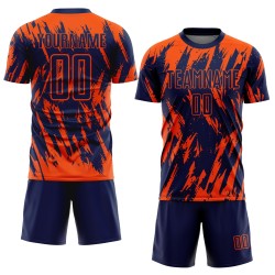 Maillot de football personnalisé orange, uniforme de sublimation bleu marine