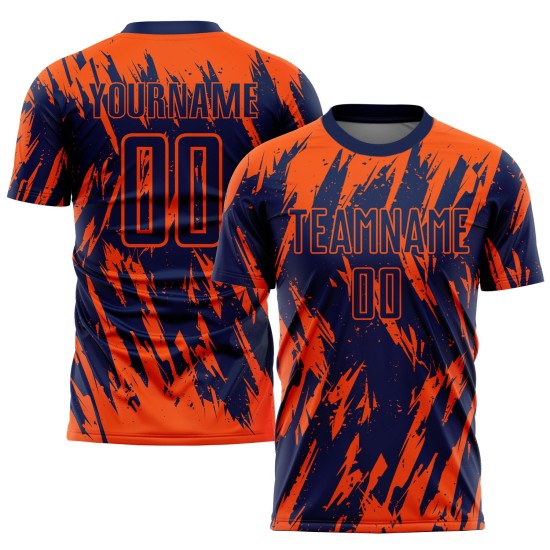 Maillot de football personnalisé orange, uniforme de sublimation bleu marine Maillot de football personnalisé orange, uniforme de sublimation bleu marine