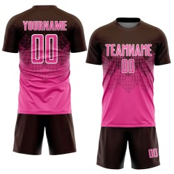 Maillot de football personnalisé rose-blanc à sublimation uniforme marron