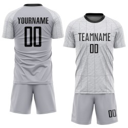 Maillot de football personnalisé gris, uniforme de sublimation noir et blanc